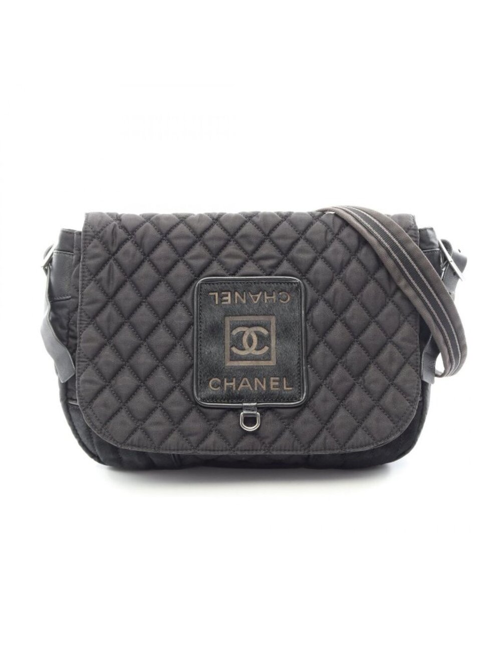 Chanel Shoulder Bag Quilted Sports Line Black Brown Leather
